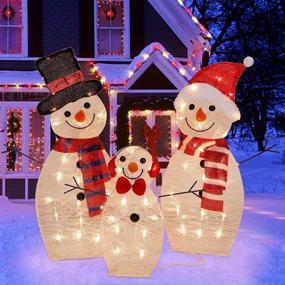 img 4 attached to 🎅 Lulu Home Christmas Yard Decoration: 3 Pre-lit Snowman Set with 60 Warm White LEDs - Perfect for Indoor & Outdoor Xmas Decor - 30", 29", and 16.7" Tinsel Snowman Family Lights