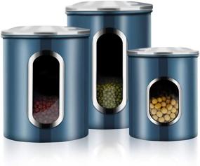 img 4 attached to 🔵 Stylish and Practical 3-Piece Window Kitchen Canister Set with Fingerprint-Resistant Blue Lids