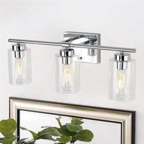 img 4 attached to 💡 KOSTOMO Chrome 3-Light Wall Vanity Fixture – Modern Clear Glass Shade Bathroom Lights for Mirror, Living Room, Bedroom, Hallway