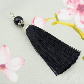 img 3 attached to 📚 Set of 10, 4.5 Inch Handmade Black Silky Floss Bookmark Tassel Pendants with Lobster Clasps - Ideal for DIY Crafts, Jewelry Making, and Women's Earrings (S)