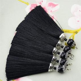 img 2 attached to 📚 Set of 10, 4.5 Inch Handmade Black Silky Floss Bookmark Tassel Pendants with Lobster Clasps - Ideal for DIY Crafts, Jewelry Making, and Women's Earrings (S)