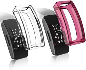 img 4 attached to 📱 Eweca Protector Case for Fitbit Inspire or Inspire HR - TPU Soft Bumper Shell, 2-Pack - Clear+Sangria