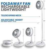 foldaway rechargeable fan - ultra portable lightweight compact fan - adjustable height 4”-40” - 3 speed modes - long-lasting 10 hour battery life - ideal for office & bedroom use - whisper quiet - as seen on tv logo