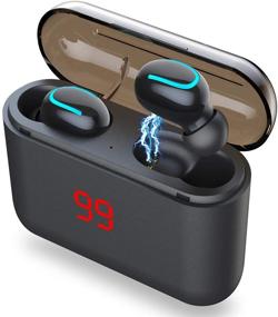 img 4 attached to 🎧 Беспроводные наушники AICase TWS - Bluetooth 5.0, мини спортивные наушники от пота с микрофоном, беспроводной зарядный футляр - для смартфонов на Android и iOS - HQB-U