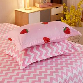 img 2 attached to LAMEJOR King Size Duvet Cover Set - Sweet Reversible Bedding Set with Strawberry/Chevron Pattern, Comforter Cover (1 Duvet Cover + 2 Pillowcases) in Pink