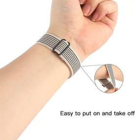 img 3 attached to 👍 Ремешок YONWORTH Adjustable Elastic Fitbit Charge 2: растяжимый нейлоновый петельчатый ремешок, мягкая спортивная замена для женщин и мужчин (бежевый полосатый)