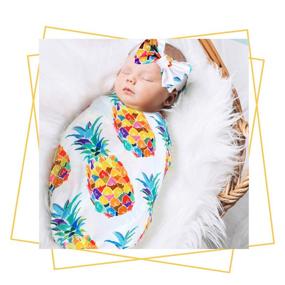 img 3 attached to 🍍 LINFON Newborn Baby Sleep Print Swaddle Blanket & Bow Headband Value Set - Pineapple Design