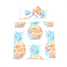 img 2 attached to 🍍 LINFON Newborn Baby Sleep Print Swaddle Blanket & Bow Headband Value Set - Pineapple Design