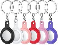 🔒 orobay 6 pack airtag case: silicone protective cover skin for apple airtag keychains - black/white/lavender/red/purple/pink sand logo