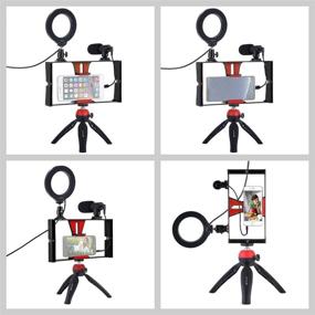 img 2 attached to PULUZ Vlogging Kit: 4-in-1 Smartphone Video Rig, LED Selfie Light, Microphone, Tripod Mount - Red