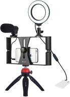 puluz vlogging kit: 4-in-1 smartphone video rig, led selfie light, microphone, tripod mount - red logo
