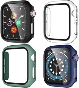 img 4 attached to 📱 Защитное стекло Maledan Apple Watch 40 мм серии 6, 5, 4 SE - тонкий бампер полной защиты для женщин и мужчин - чёрный, сосново-зелёный, синий, прозрачный - набор из 4 штук