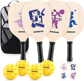 img 4 attached to 🥒 VINSGUIR Pickleball Paddles Set - 4 Rackets & 4 Yellow Balls - Pickleball Raquette Kit - Lightweight Pickelball Racquet with Portable Bag - Ideal for Kids & Adults