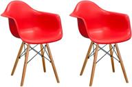 🪑 set of 2 red wood leg mid century modern paris tower dining arm chairs by mod made логотип