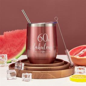 img 2 attached to 🥂 Crisky Rose Gold 60 &amp; Fabulous Wine Tumbler for Women - Perfect 60th Birthday Gift Idea for Wife, Mom, Sister, Aunt, Friends, Coworker Her - Vacuum Insulated Coffee Cup, 12oz with Box, Lid, and Straw