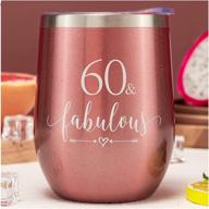 🥂 crisky rose gold 60 &amp; fabulous wine tumbler for women - perfect 60th birthday gift idea for wife, mom, sister, aunt, friends, coworker her - vacuum insulated coffee cup, 12oz with box, lid, and straw логотип