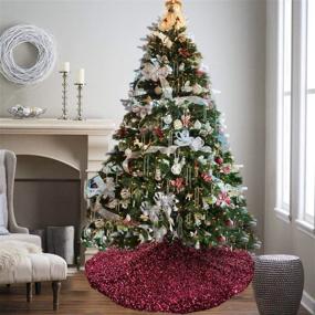 img 1 attached to 🎄 AOGU 48 Inch Wine Red Sequin Christmas Tree Skirt: Double Layers Xmas Tree Mat for Festive Halloween and Fall Decorations