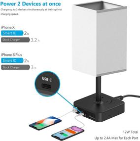 img 2 attached to Alimentata Touch Control Bedside Table Lamp: USB C & USB A Charging Port, 2 AC Outlet, Minimalist LED Desk Night Light - White Fabric Shade for Bed Room/Nightstand/Office