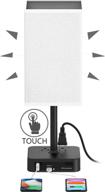 alimentata touch control bedside table lamp: usb c & usb a charging port, 2 ac outlet, minimalist led desk night light - white fabric shade for bed room/nightstand/office логотип