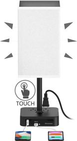 img 4 attached to Alimentata Touch Control Bedside Table Lamp: USB C & USB A Charging Port, 2 AC Outlet, Minimalist LED Desk Night Light - White Fabric Shade for Bed Room/Nightstand/Office