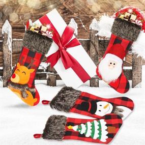 img 1 attached to Dreampark Christmas Stockings Set of 4 - 18-inch Classic Plaid Xmas Stockings - Large Plush Santa Snowman Reindeer Xmas Tree for Christmas - Home Party Decorations & Kids Gift Supplies