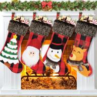 dreampark christmas stockings set of 4 - 18-inch classic plaid xmas stockings - large plush santa snowman reindeer xmas tree for christmas - home party decorations & kids gift supplies logo