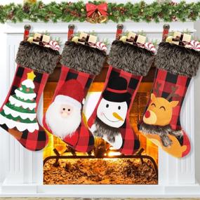 img 4 attached to Dreampark Christmas Stockings Set of 4 - 18-inch Classic Plaid Xmas Stockings - Large Plush Santa Snowman Reindeer Xmas Tree for Christmas - Home Party Decorations & Kids Gift Supplies