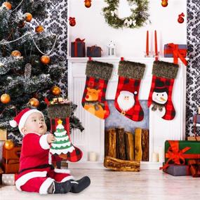 img 3 attached to Dreampark Christmas Stockings Set of 4 - 18-inch Classic Plaid Xmas Stockings - Large Plush Santa Snowman Reindeer Xmas Tree for Christmas - Home Party Decorations & Kids Gift Supplies