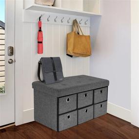 img 2 attached to 🪑 Sorbus Storage Bench Chest with Drawers – Collapsible Folding Ottoman Bench w/ Cover – Ideal for Entryway, Bedroom, Cubby Drawer Footstool, Hope Chest – Faux Linen (Gray)
