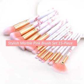 img 3 attached to 💄 15 Piece Stylish Marble Makeup Brushes with Holder Pot - NEVSETPO Girls Full Face Makeup Kits for Foundation, Powder, Blush, Eyeshadow, Concealer, Lip