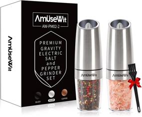 img 4 attached to 🧂 AmuseWit Gravity Electric Salt and Pepper Grinder Set with White Light - Convenient Battery Operated Automatic Mills with Adjustable Coarseness and One-Handed Operation - Includes Utility Brush and Durable Stainless Steel Design