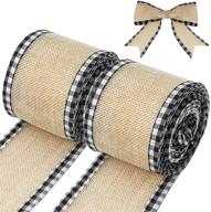 🎁 creproly 2 rolls burlap wired ribbon: buffalo plaid craft ribbons for christmas decoration & gift wrapping - black plaid design, checkered edge logo