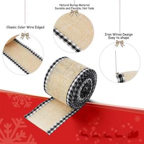 img 2 attached to 🎁 Creproly 2 Rolls Burlap Wired Ribbon: Buffalo Plaid Craft Ribbons for Christmas Decoration & Gift Wrapping - Black Plaid Design, Checkered Edge