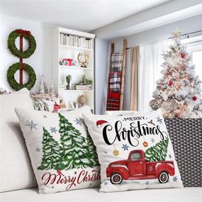 img 1 attached to Set of 4 Christmas Pillow Covers 18x18 - Santa Truck, Tree, Snowman Decorative Pillows for Winter Holiday Home Decor - Farmhouse Rustic Style for Sofa, Couch, Bedroom - Indoor/Outdoor Use