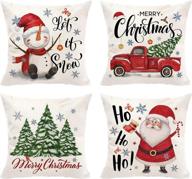 set of 4 christmas pillow covers 18x18 - santa truck, tree, snowman decorative pillows for winter holiday home decor - farmhouse rustic style for sofa, couch, bedroom - indoor/outdoor use логотип