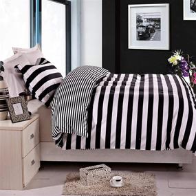 img 4 attached to 🖤 NTBAY Twin Duvet Cover Set - Reversible Black & White Stripe Print - Microfiber Comforter Cover Set for Kids