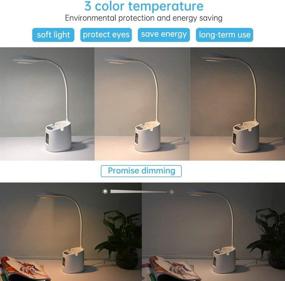 img 2 attached to 💡 Rechargeable LED Desk Lamp with Pencil Holder, Clock, and Organizer - Dimmable Table Lamp for Teens, Kids' Study Lamp for Home and Office - 3 Brightness Levels