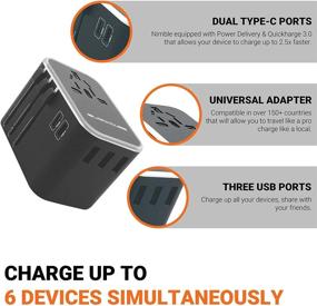 img 2 attached to Международный адаптер iBlockCube International Plug - мощностью 35 Вт с двумя адаптерами Dual Type C QC 3.0 PD/USB-C, 3 порта USB - Путешественник во всем мире [US UK EU AU], универсальная розетка переменного тока, двойной предохранитель, безопасный (серебристый)