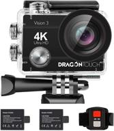 📷 dragon touch vision 3 4k action camera: underwater waterproof, 16mp, wifi, remote, batteries, and mounting kit logo