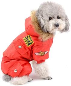 img 2 attached to 🐾 SELMAI Small Dog Apparel Airman Fleece Winter Coat Snowsuit Hooded Jumpsuit - Waterproof (Please Measure Your Furbaby & Select One Size Up)