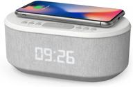 white led display bedside alarm clock with bluetooth speaker, usb charger, qi wireless charging, and dual alarms logo