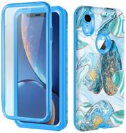 📱 hekodonk iphone xr case: screen protector, heavy duty, shockproof, anti-scratch, 6.1 inch 2018-marble blue logo