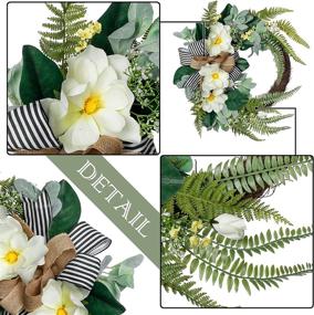 img 1 attached to 🌼 Valery Madelyn 24-inch Fall Magnolia Flower Wreath with Fern Leaves, Spring/Summer Half Coverage Wreath for Front Door, Large Artificial Floral Wreath for Porch, Window, Wall, Home Decor