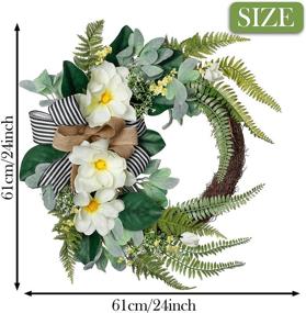 img 2 attached to 🌼 Valery Madelyn 24-inch Fall Magnolia Flower Wreath with Fern Leaves, Spring/Summer Half Coverage Wreath for Front Door, Large Artificial Floral Wreath for Porch, Window, Wall, Home Decor