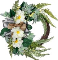 🌼 valery madelyn 24-inch fall magnolia flower wreath with fern leaves, spring/summer half coverage wreath for front door, large artificial floral wreath for porch, window, wall, home decor логотип