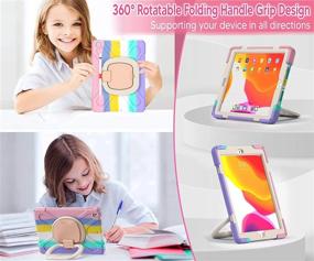 img 2 attached to 📱 Sturdy Shockproof Kids iPad 10.2 Case 2020/2019 - Colorful Pink with Screen Protector, Rotating Stand, Pencil Holder, Carrying Strap