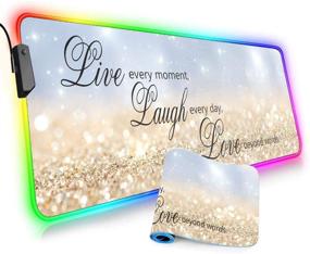 img 4 attached to Улучшите свой игровой опыт с большим RGB игровым ковриком для мыши - издание "Живите, любите, смейтесь": расширенный светящийся LED-коврик для мыши с 10 режимами подсветки, антискользящим резиновым основанием - 31,5 x 11,8 дюймов.