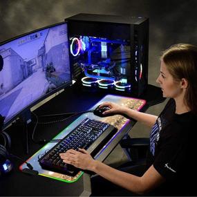 img 3 attached to Улучшите свой игровой опыт с большим RGB игровым ковриком для мыши - издание "Живите, любите, смейтесь": расширенный светящийся LED-коврик для мыши с 10 режимами подсветки, антискользящим резиновым основанием - 31,5 x 11,8 дюймов.