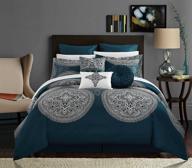 🛏️ chic home cs2687-an chic home 9 piece orchard place queen comforter set blue - luxury faux silk with medalion jacquard, embroidery details, and trims logo