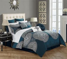 img 3 attached to 🛏️ Chic Home CS2687-AN Chic Home 9 Piece Orchard Place Queen Comforter Set Blue - Luxury Faux Silk with Medalion Jacquard, Embroidery Details, and Trims